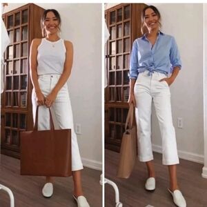 Everlane Jeans Straight Cropped Pants White Denim Plus Size 20 Short 40×27L